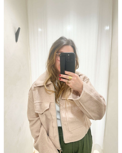 Veste bouclette beige poches