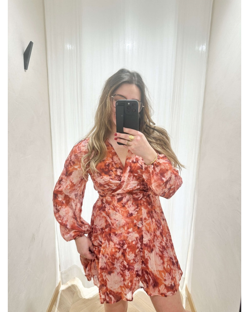 Robe portefeuille fleurie rose