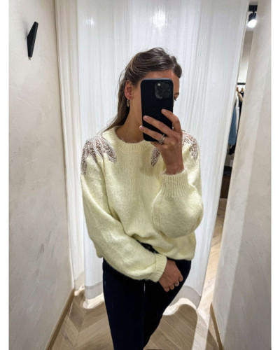 Pull jaune à perles