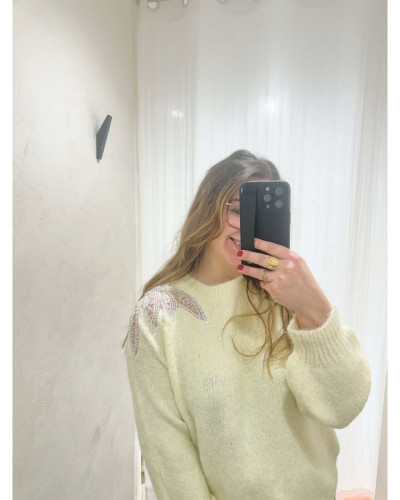 Pull jaune à perles