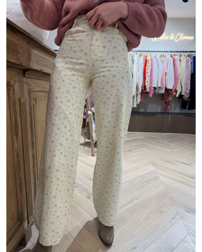 PANTALON ECRU FLEURS