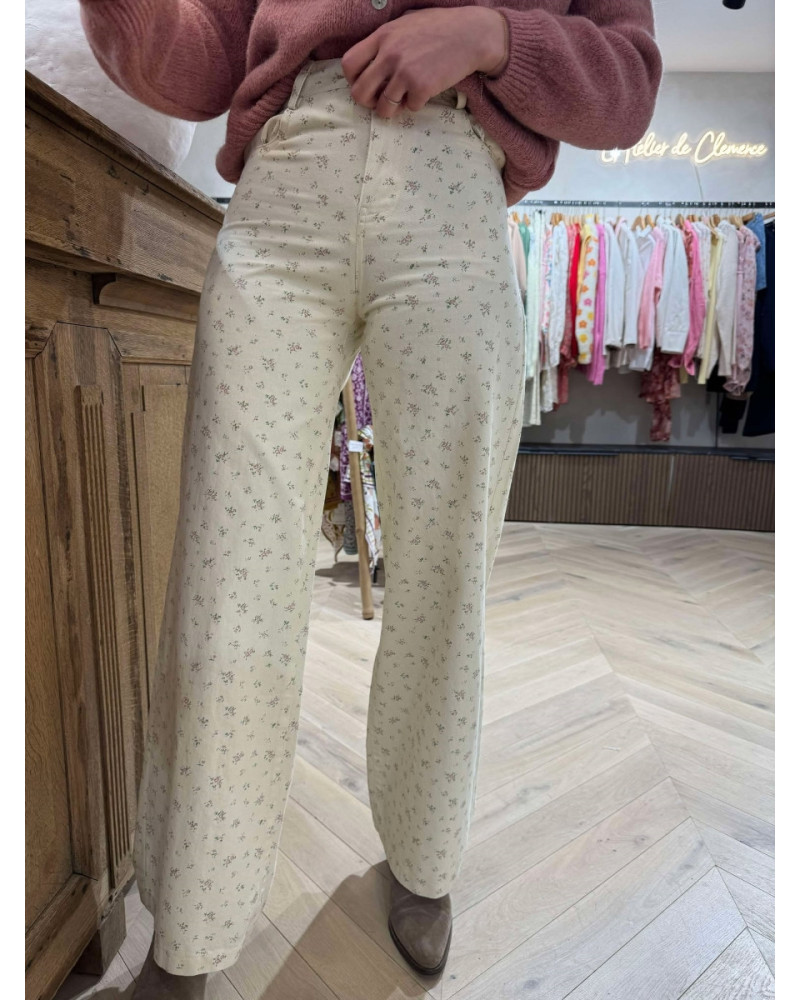 PANTALON ECRU FLEURS