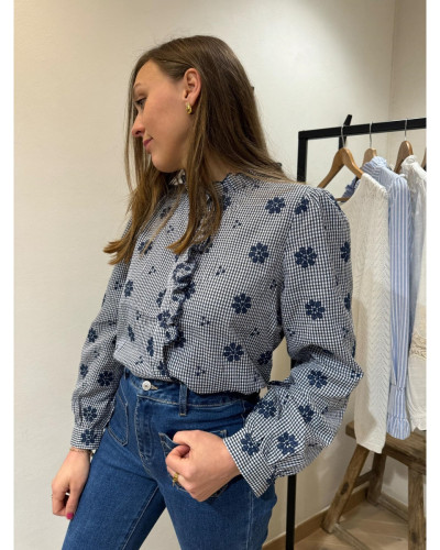 Blouse à carreaux fleurs