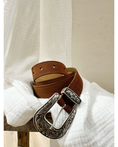 Ceinture camel boucle cow