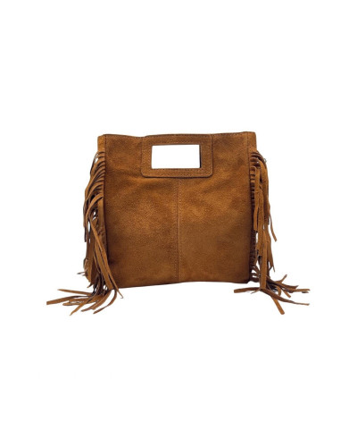 PETIT SAC CUIR FRANGES CAMEL