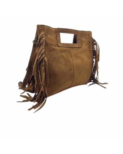 SAC CUIR FRANGE CAMEL