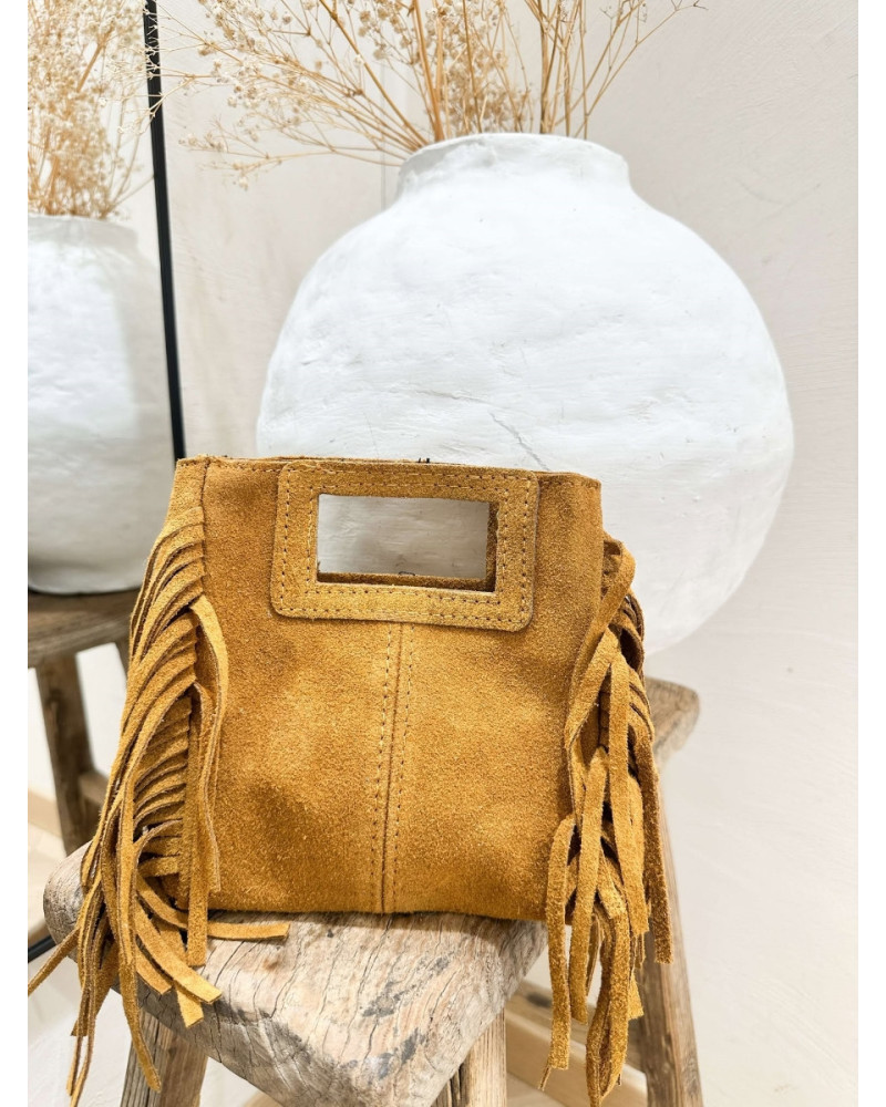 PETIT SAC CUIR FRANGES CAMEL