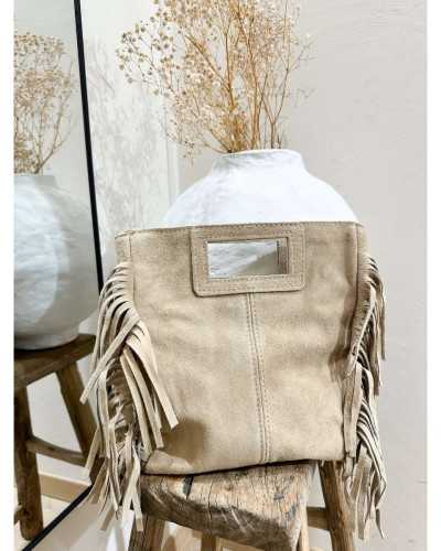 SAC FRANGES CUIR BEIGE