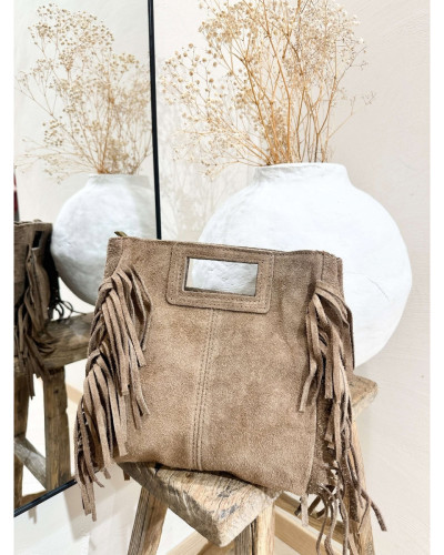 SAC CUIR FRANGES TAUPE