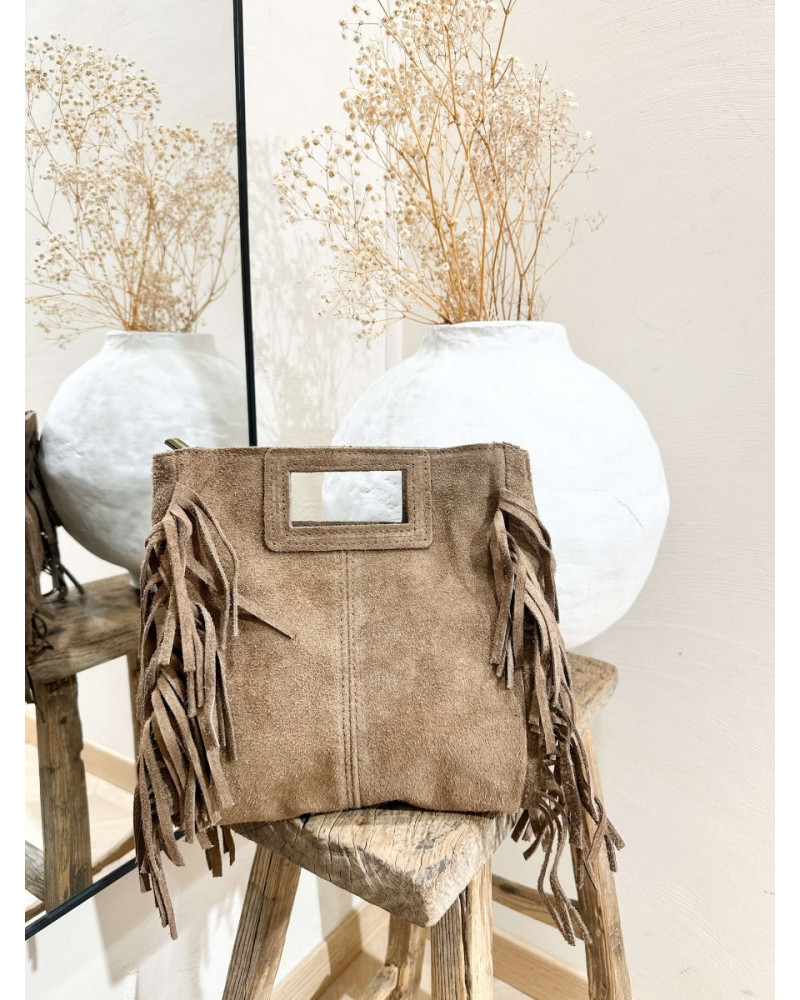 SAC CUIR FRANGES TAUPE