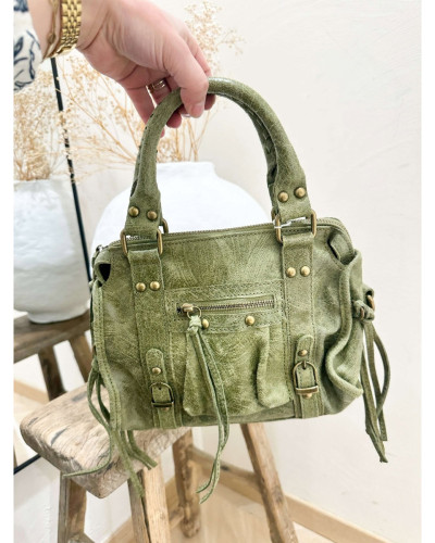 SAC VERT AMANDE CUIR