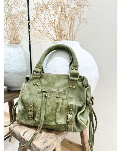 SAC VERT AMANDE CUIR