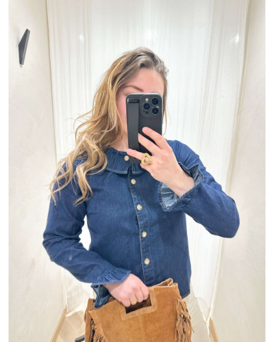 Blouse jean brut col claudine