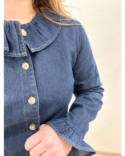 Blouse jean brut col claudine