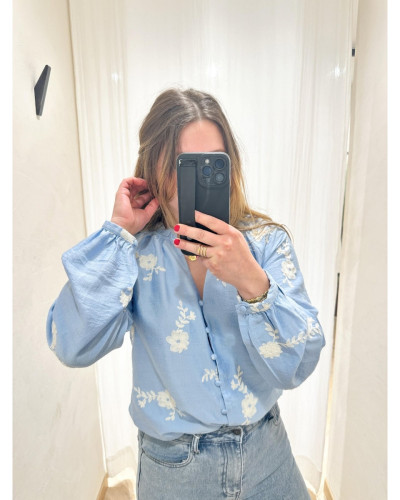 Chemisier fleur bleu ciel