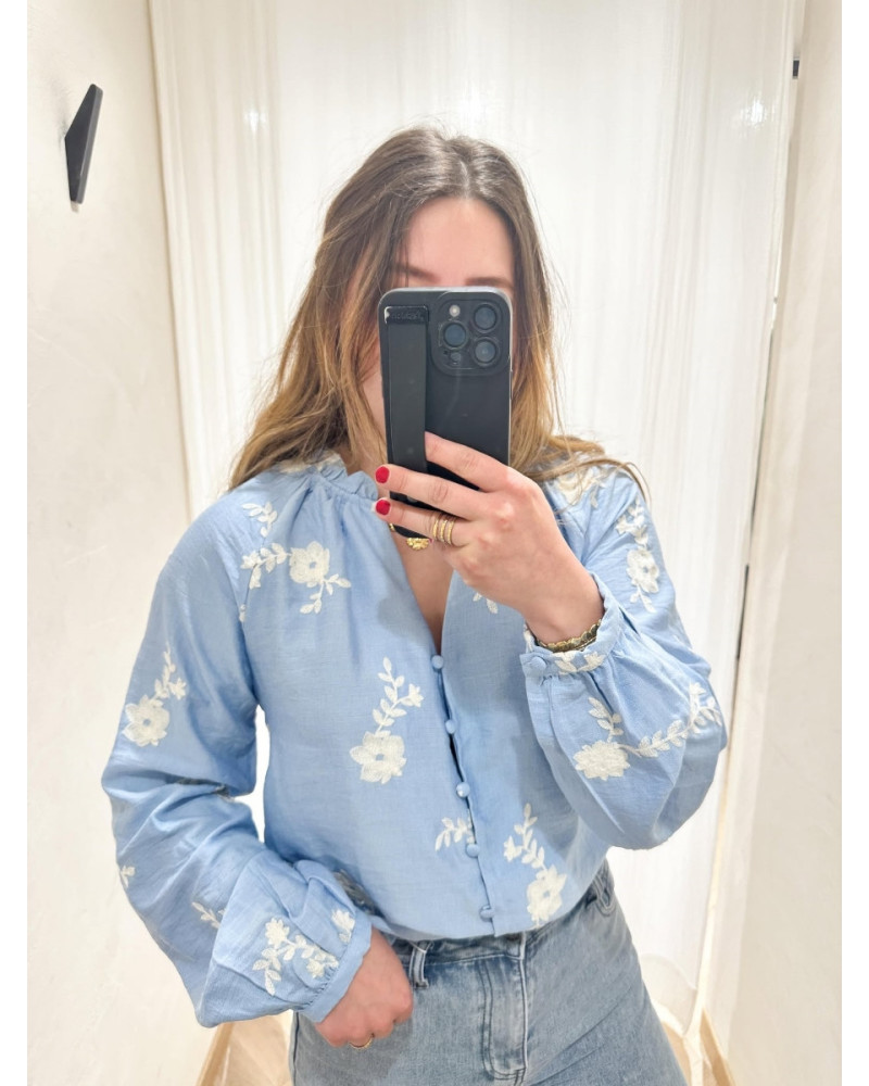 Chemisier fleur bleu ciel