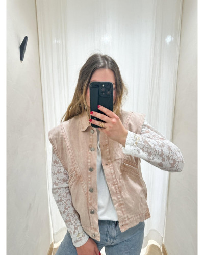 Veste jean rose poudré