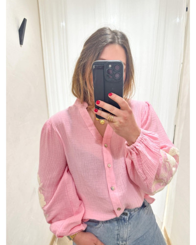 Chemisier gaz de coton rose