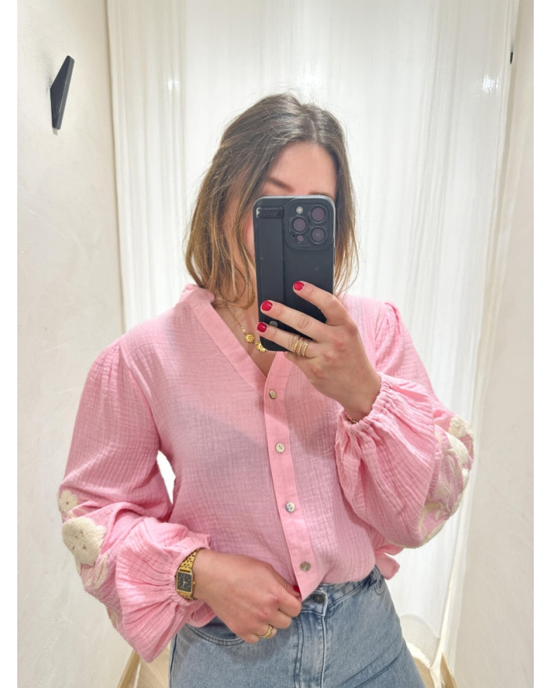 Chemisier gaz de coton rose