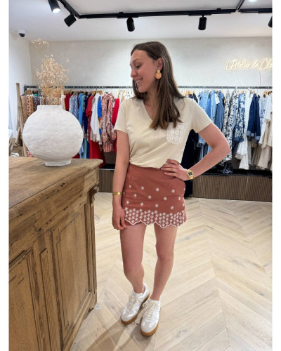 Top beige dentelle