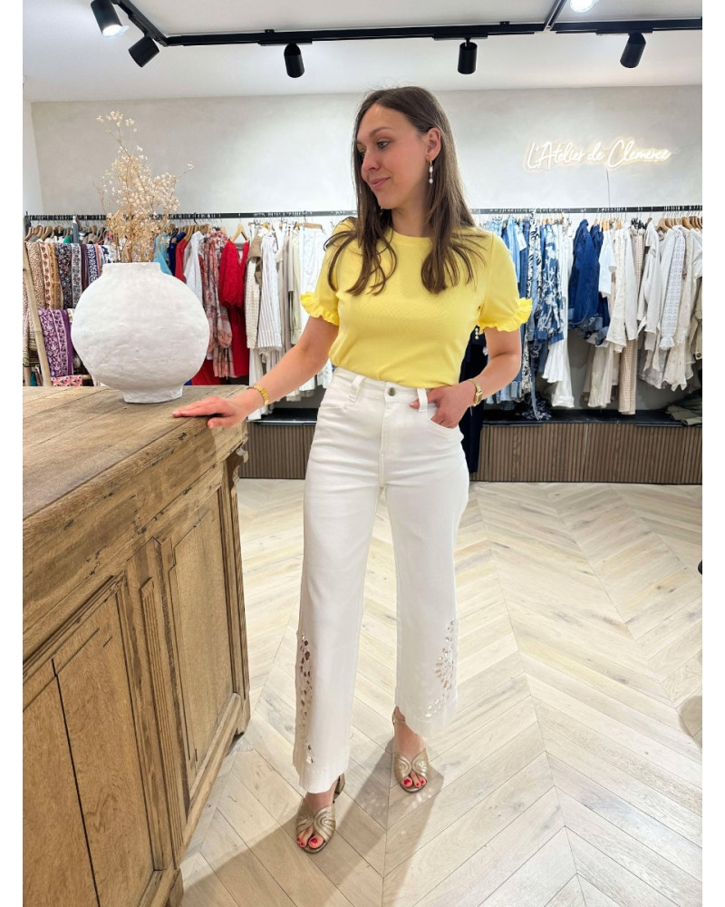 Pantalon écru ajouré 7/8