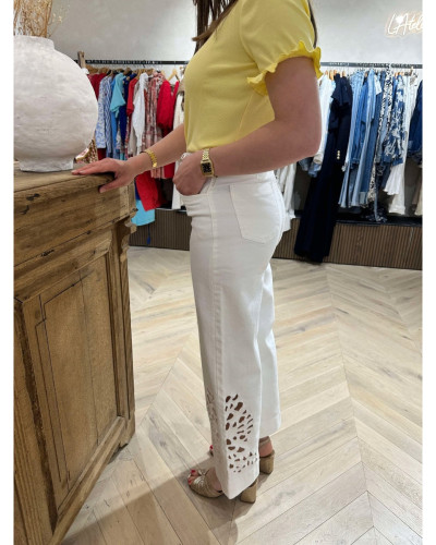Pantalon écru ajouré 7/8