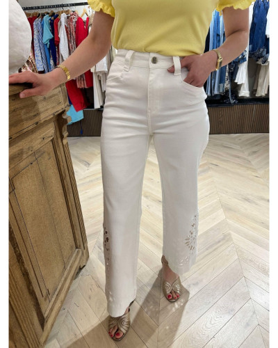 Pantalon écru ajouré 7/8