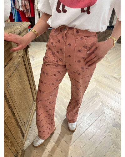 Pantalon Jeanne fleurs roses
