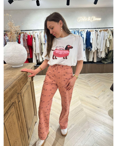 Pantalon Jeanne fleurs roses