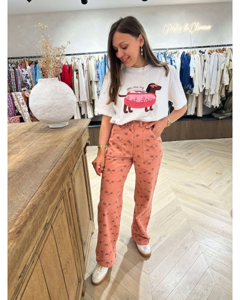 Pantalon Jeanne fleurs roses