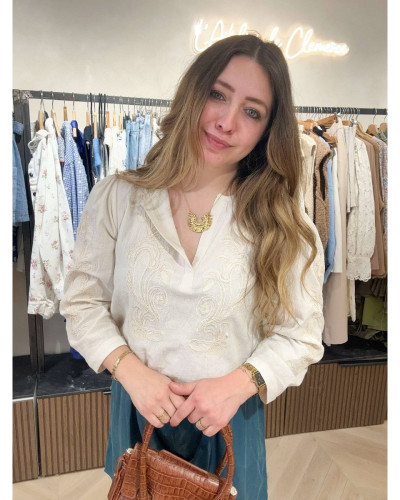 Blouse beige brodé