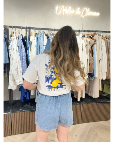 T-shirt botanical bleu et jaune