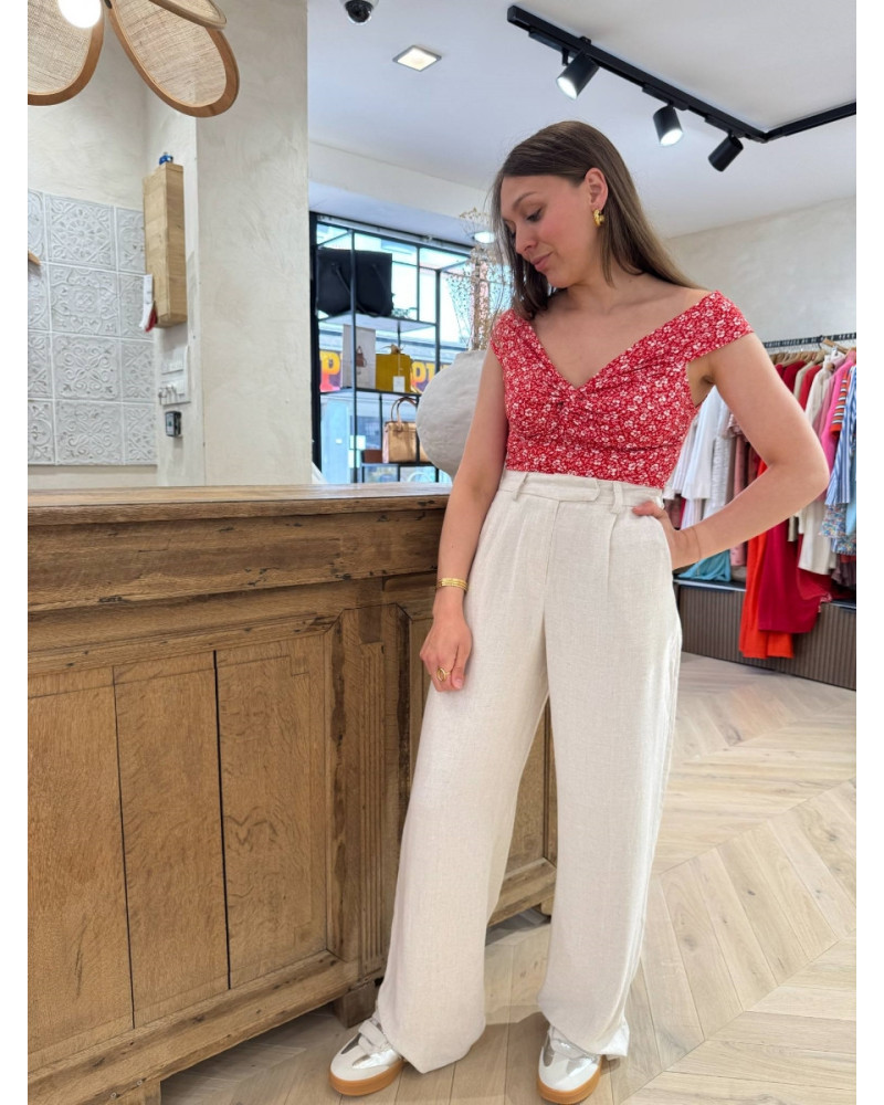 pantalon lin beige
