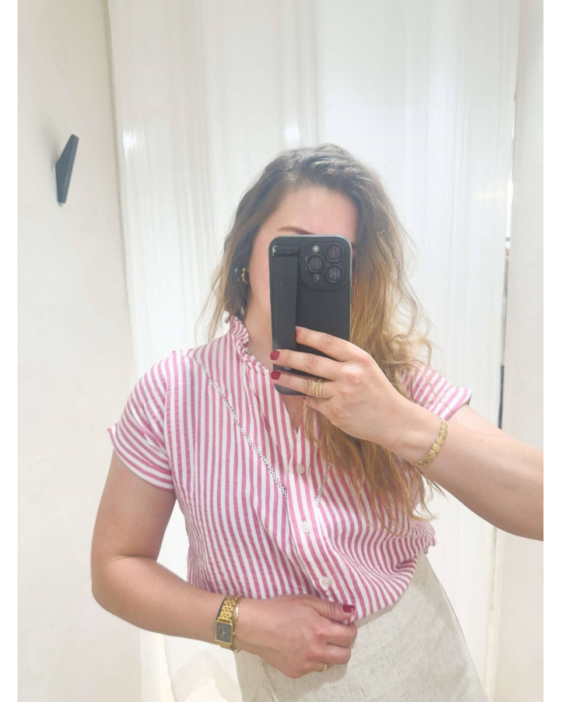 Blouse rayures rose coton