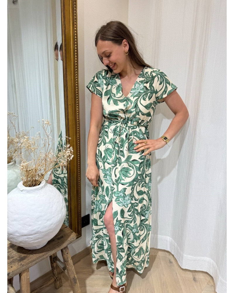Robe longue fleurs vertes