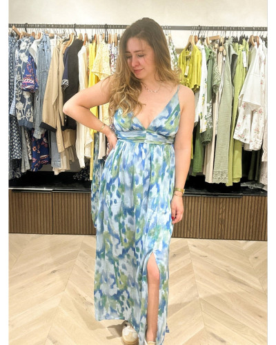 Robe longue bleu et vert