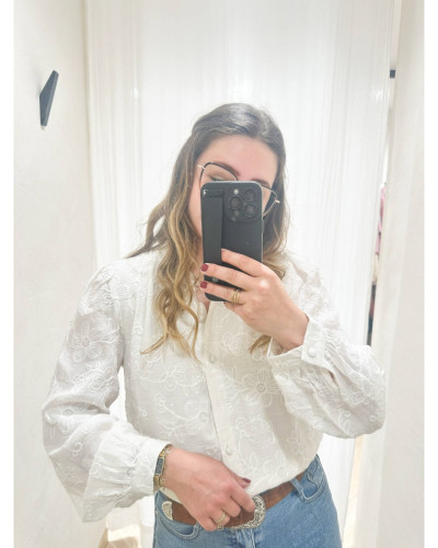 Chemise brodée beige
