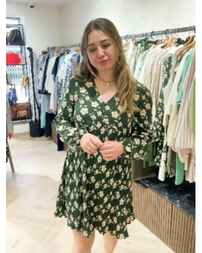 Robe vert sapin fleurs beiges