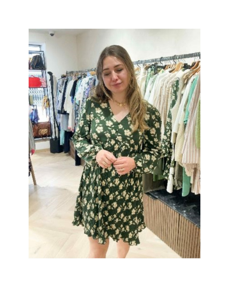 Robe vert sapin fleurs beiges