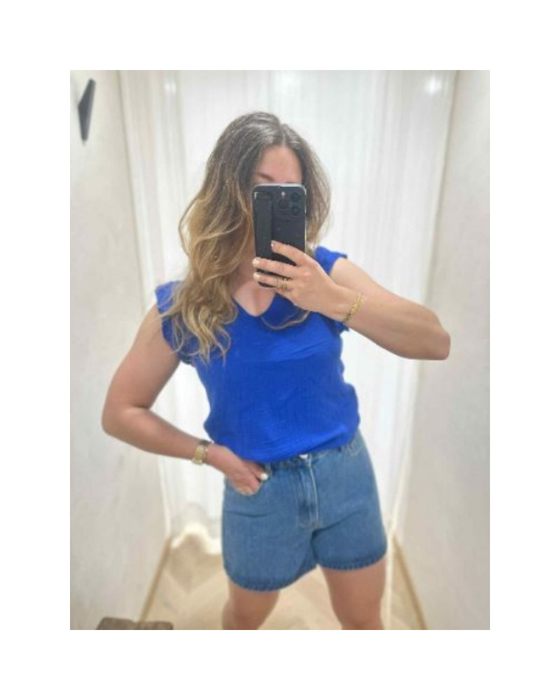 Top gaze de coton bleu roi