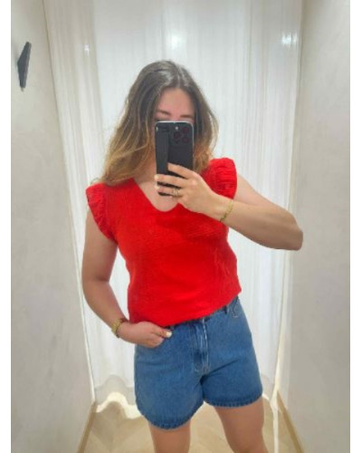 Top gaze de coton rouge