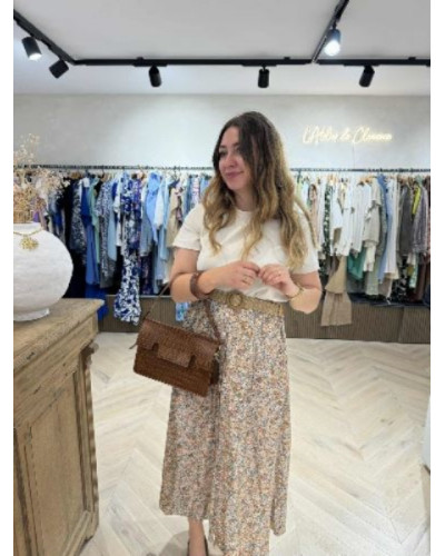 Jupe longue beige fleurs