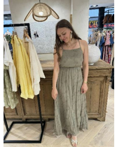 Robe longue broderie kaki