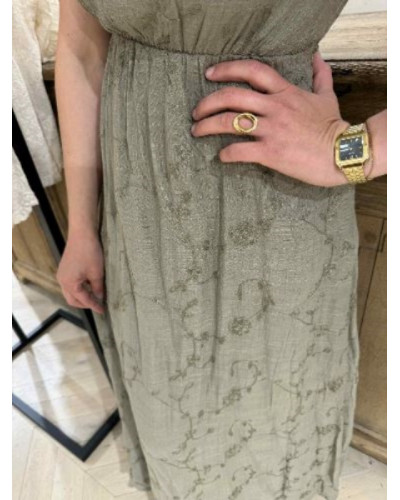 Robe longue broderie kaki