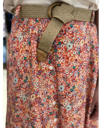 Jupe longue rouge fleurs