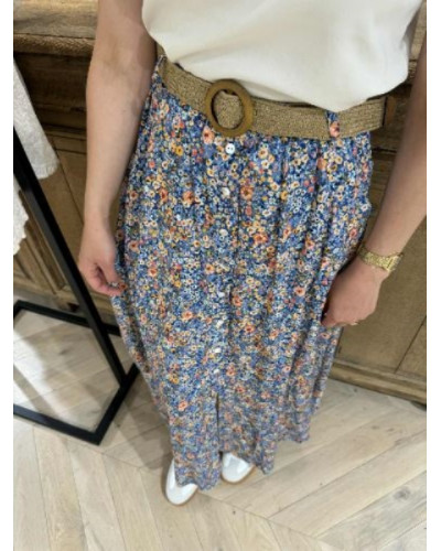 Jupe longue fleurie bleu