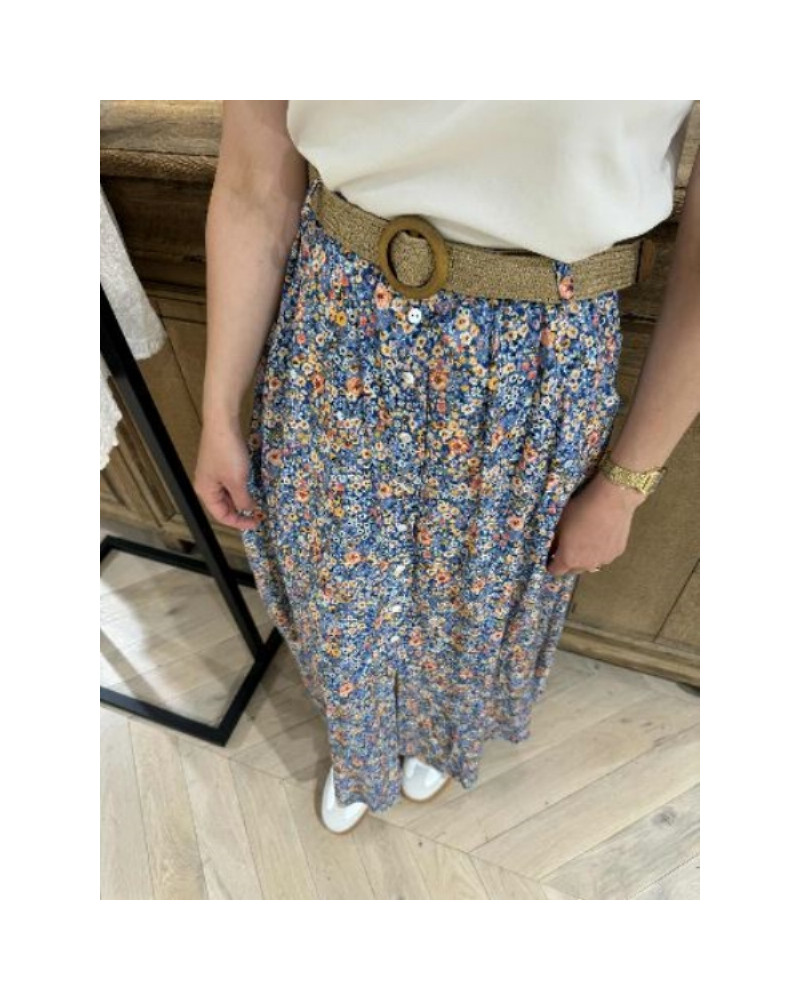 Jupe longue fleurie bleu