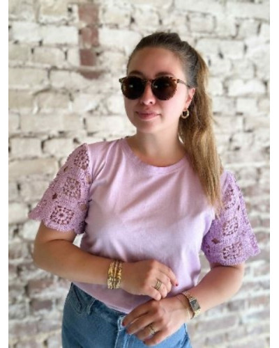 T-shirt coton lilas dentelle