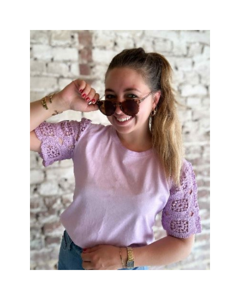 T-shirt coton lilas dentelle