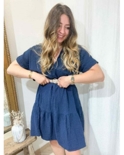 Robe gaze de coton bleu marine